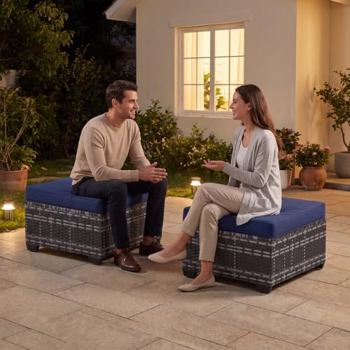 Aoxun 2 Piece Patio Sofa Ottomans - Image 6