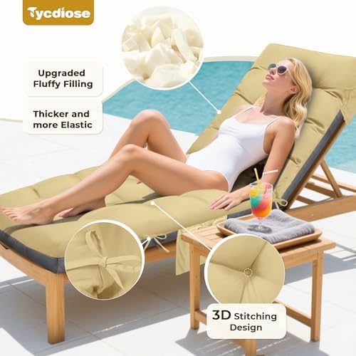 Outdoor Lounge Chair Cushion, Waterproof Replacement Chaise Lounge Cushions - Image 2