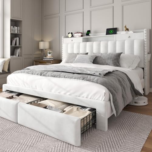 FreeHouse Queen Bed Frame with 2-Tier Storage Headboard & 4 Drawers by UnwindinYourOwnSpace
