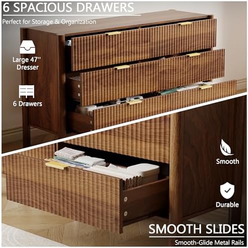 55in Walnut Fluted 6 Drawer Dresser - Image 4