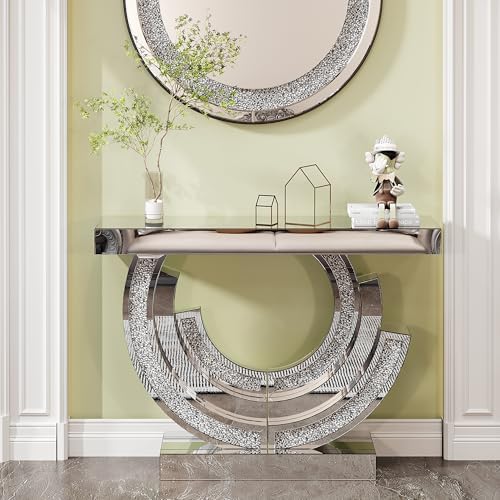 Silver Mirrored Console Table, 42.9" Rectangle Sofa Table - Image 4