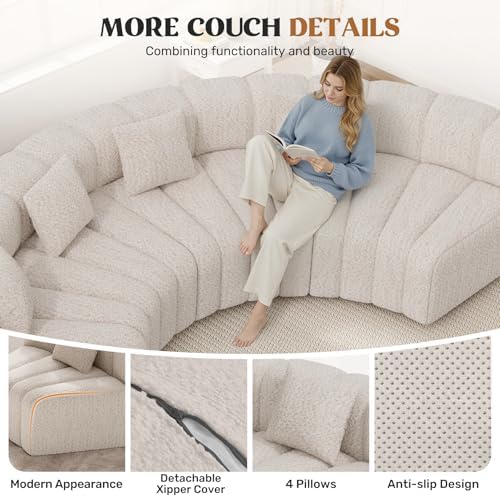 Luxanimarion Oversized Curved Cloud Couch, 8 Seater Modern Round Modular - Image 6