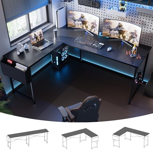 Pamray 64.5 Inch Reversible L Shaped Gaming Desk Large Corner Computer Desk by PAMRAY