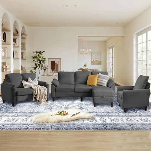 4-Piece Corduroy Sofa Set-L-Shaped Sectional by Firmacielu-CorduroyComfortableLivingRoomSofasforModernHome