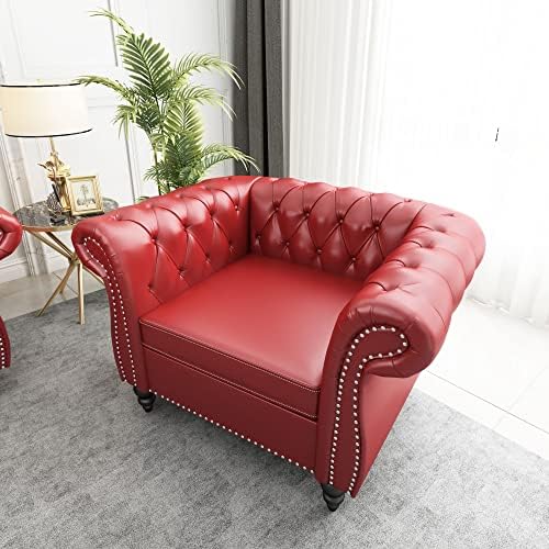 ORRD Chesterfield Chair, Modern Leather Tufted Accent Sofa Couch Chair - Image 4