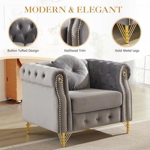 JEEOHEY Mid Century Modern Chesterfield Sofa Chair, Upholstered Button Tufted - Image 5