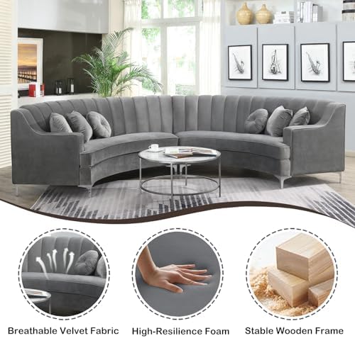 Legend Vansen Semicircle Modular Curved Velvet Sectional Sofa, 141.34”Oversized - Image 5