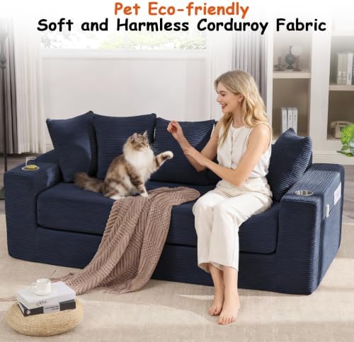 76" Convertible Sofa Bed, Corduroy Boneless Couch - Image 6