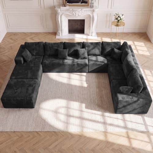 ONEMMLION 178" U-Shaped Boneless Cloud Modular Sectional Sofa, Dark Grey - Image 3