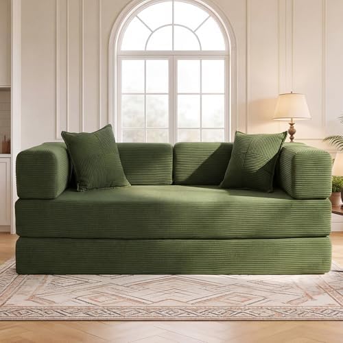 WEUP 5-in-1 Convertible Sofa Bed, Corduroy Floor Sofa Loveseat Sleeper - Image 2