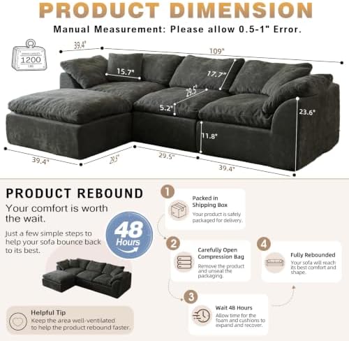 109" Boneless Cloud Couch Sectional - Image 2