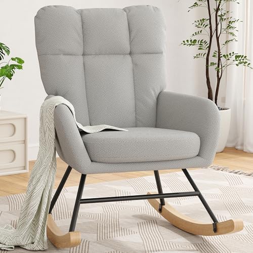 Nursery Rocking Chair, Upholstered Glider Rocker, Light Grey by AYEASY