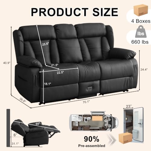 70.1" Loveseat Recliner Sofa, RV Couch Reclining Loveseat - Image 2