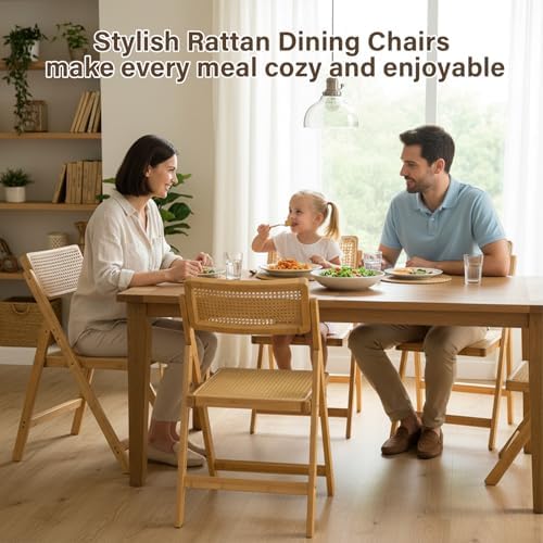 Furlide Rattan Folding Chair, Bamboo Dining Chair - Image 6