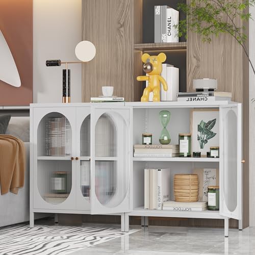 Small 2 Transpanrent Door Metal Storage Side Buffet Cabinet - Image 5