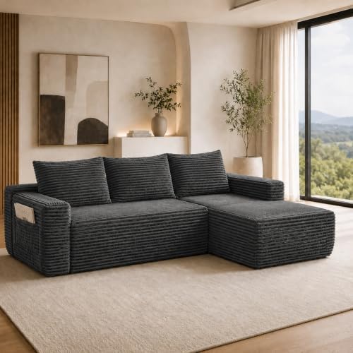 96 inch Boneless Couch, Modular L-Shaped Cloud Sectional Sofa, Dark Grey by Yomsum