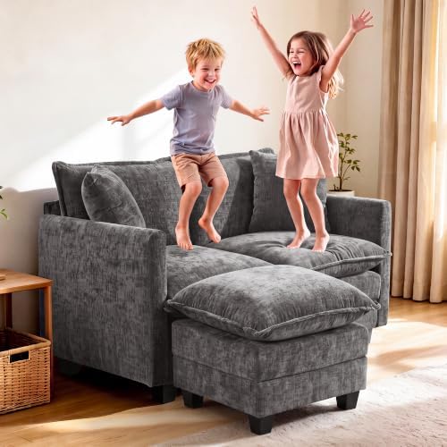 Loveseat Sofa w/Ottoman, Soft Chenille Cloud‑Cushion Couch - Image 7