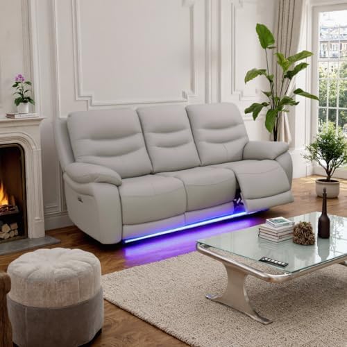 Power Recliner Sofa Set with LED Lights, Air Leather Reclining Sofa with Charge by Unknown