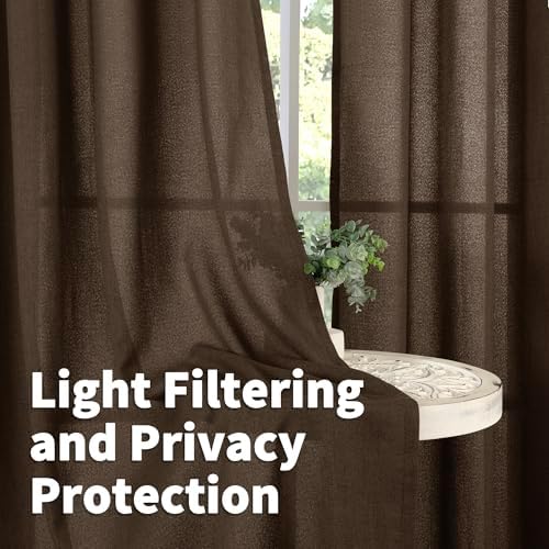 YoungsTex Brown Linen Kitchen Window Over Sink Curtains 36 Inch Length - Image 3