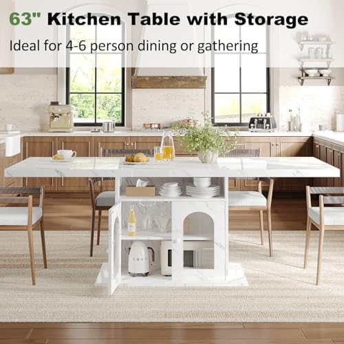 HSH 63" Modern White Faux Marble Dining Table - Image 3