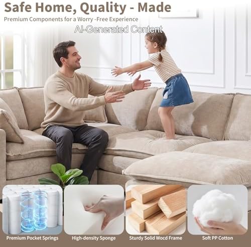 GNIXUU 76.7" Camel Small L Shaped Cloud Couch Loveseat Sofa - Image 5