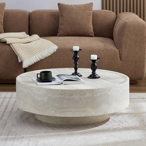WILLIAMSPACE 35.43" Round Marble Coffee Table Faux Stone Living Room Table - Image 3