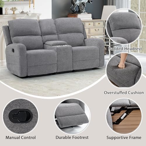 EBELLO Manual Living Room Furniture Reclining Couch Set, Soft Fabric Loveseat - Image 3