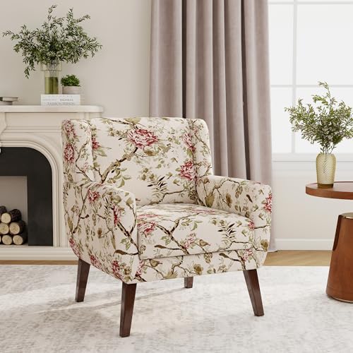 Accent Chair, Upholstered Armchair in Linen, Pattern Floral - Image 3