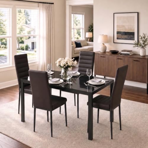 Gizoon Black 5 Piece Glass Dining Table Set by Gizoon