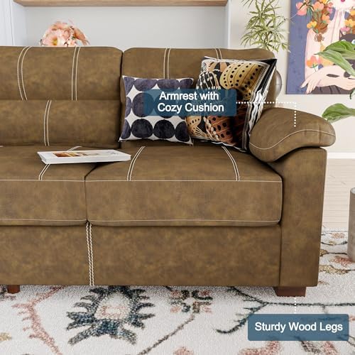 Ribilake 80 Inch Brown Faux Leather Sofa Couch - Image 5