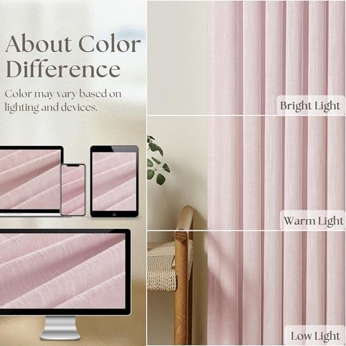 Light Pink Linen Pinch Pleat Curtains 102 Inch Length 2 Panels Set 40x102 - Image 4