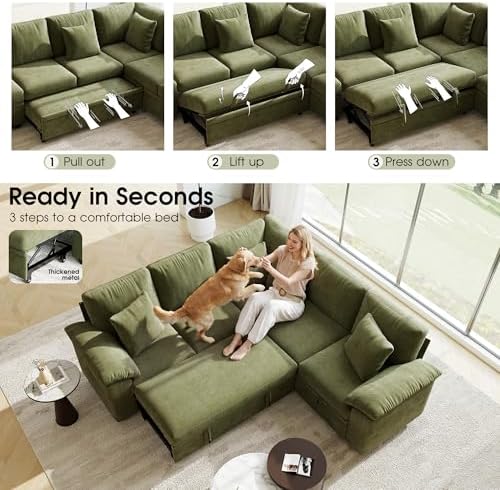 Sectional Sleeper Sofa with Pull Out Bed, Convertible Cloud Couch Bed, Modular - Image 6