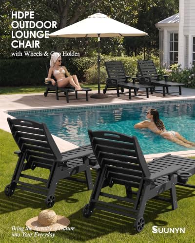 HDPE Outdoor Chaise Lounge Chair Set of 2, 77.8" Extended Length Patio Lounge - Image 4