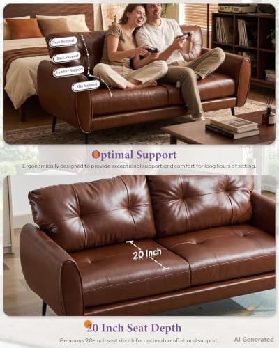 61'' Brown Faux Leather Loveseat, Small Tufted Couch - Image 4