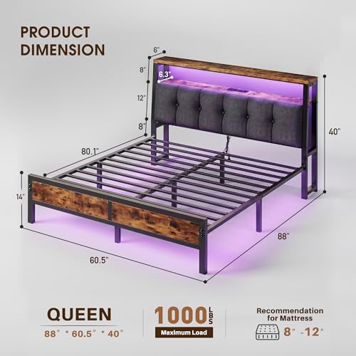 Homkdom Queen Bed Frame with Storage Headboard & Charging Station - Image 2
