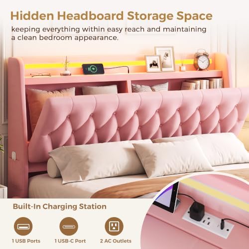 Jocoevol Queen LED Velvet Bed Frame - Image 3