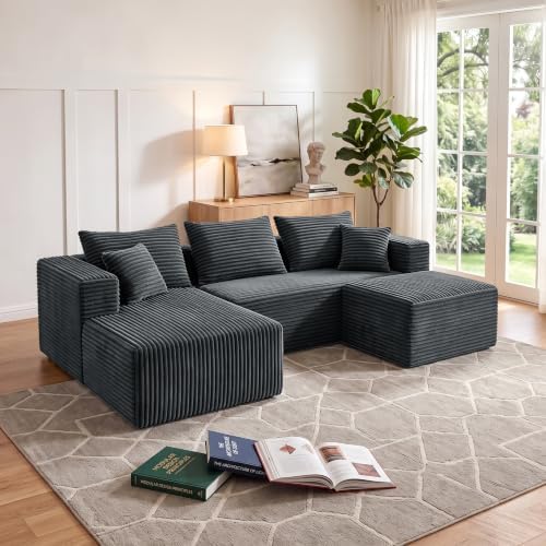 93" U-Shaped Boneless Couch, Corduroy Cloud Couch Sectional by Yimilife
