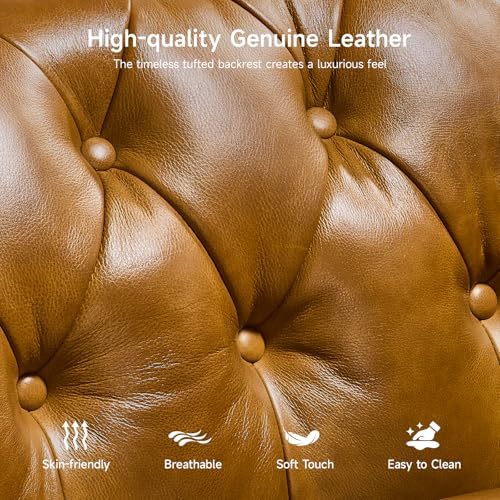 ONBRILL 80" Genuine Leather Sofa, Full-Grain Leather Chesterfield Sofa - Image 5