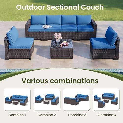 7-Piece Outdoor Patio Furniture Set, 6-Seat All-Weather PE Rattan Wicker Patio - Image 3