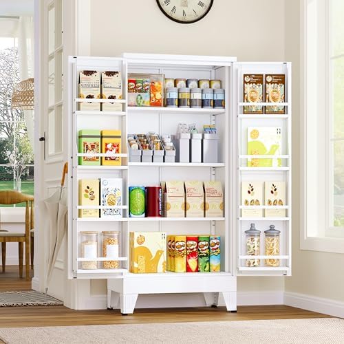 GAIOUS Metal Kitchen Pantry Cabinet, Food Storage Cabinets White Cupboard by GAIOUS