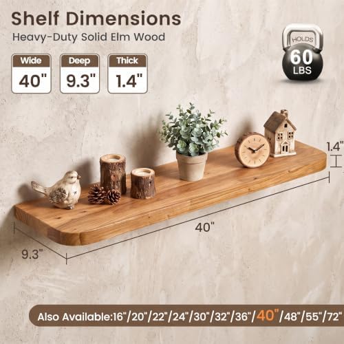 40 inch Floating Shelves for Wall, Elm Wood Rounded Edge - Image 3