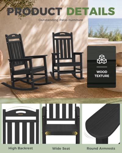 Outdoor Rocking Chairs Set of 2, Oversized Rocking Chair, All Weather - Image 6