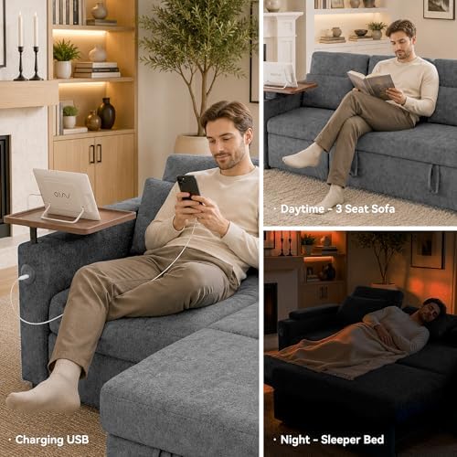 Sleeper Sectional Sofa, Adjustable Backrest and Seating, L Shaped Couch - Image 6