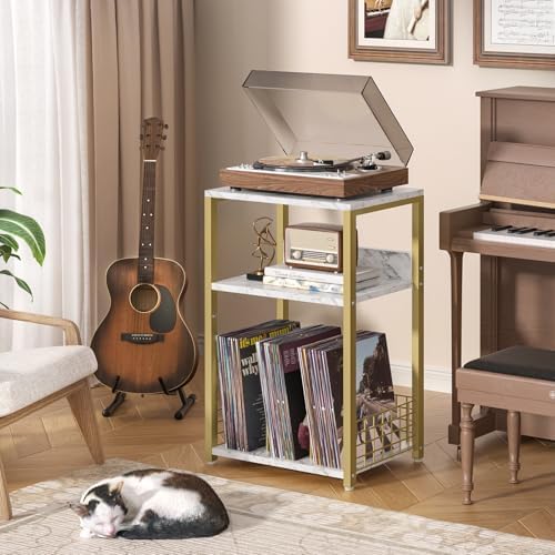 LELELINKY Large White Marble Record Player Stand - Image 6