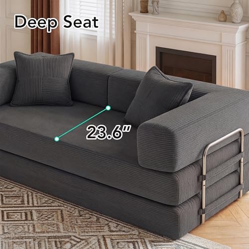 WEUP 5-in-1 Convertible Sofa Bed, Corduroy Floor Sofa Loveseat Sleeper - Image 5