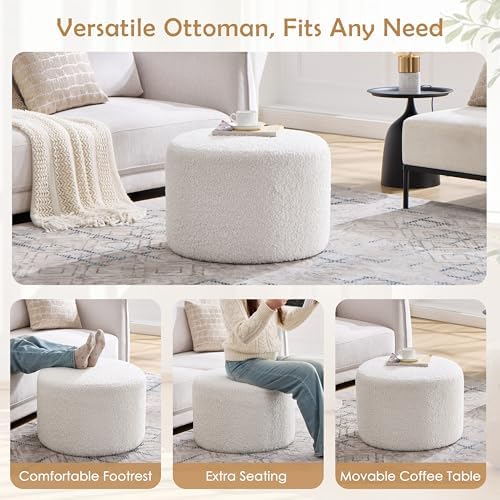 Upholstered Round Pouf Ottoman Set of 2, Modern Footstools - Image 5