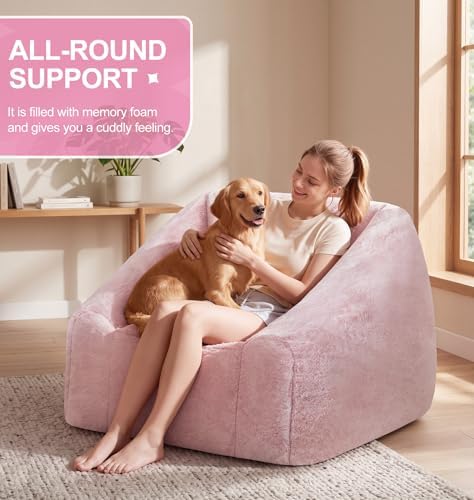 Hobestluk Bean Bag Chair Plush Cozy Chair Armrest Living Room Adult Pink - Image 3