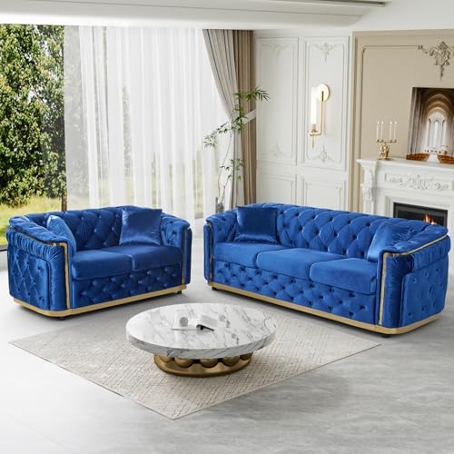 62.5" Velvet Chesterfield Sofa - Image 5