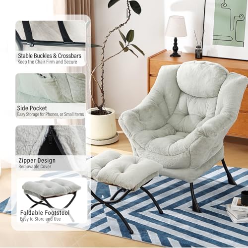 Furlide Lazy Chair with Ottoman, Plush Reading Chair - Image 5