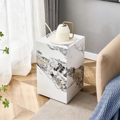 End Table, Side Table Living Room Table, Faux Marble Sofa Couch White Bedside - Image 6
